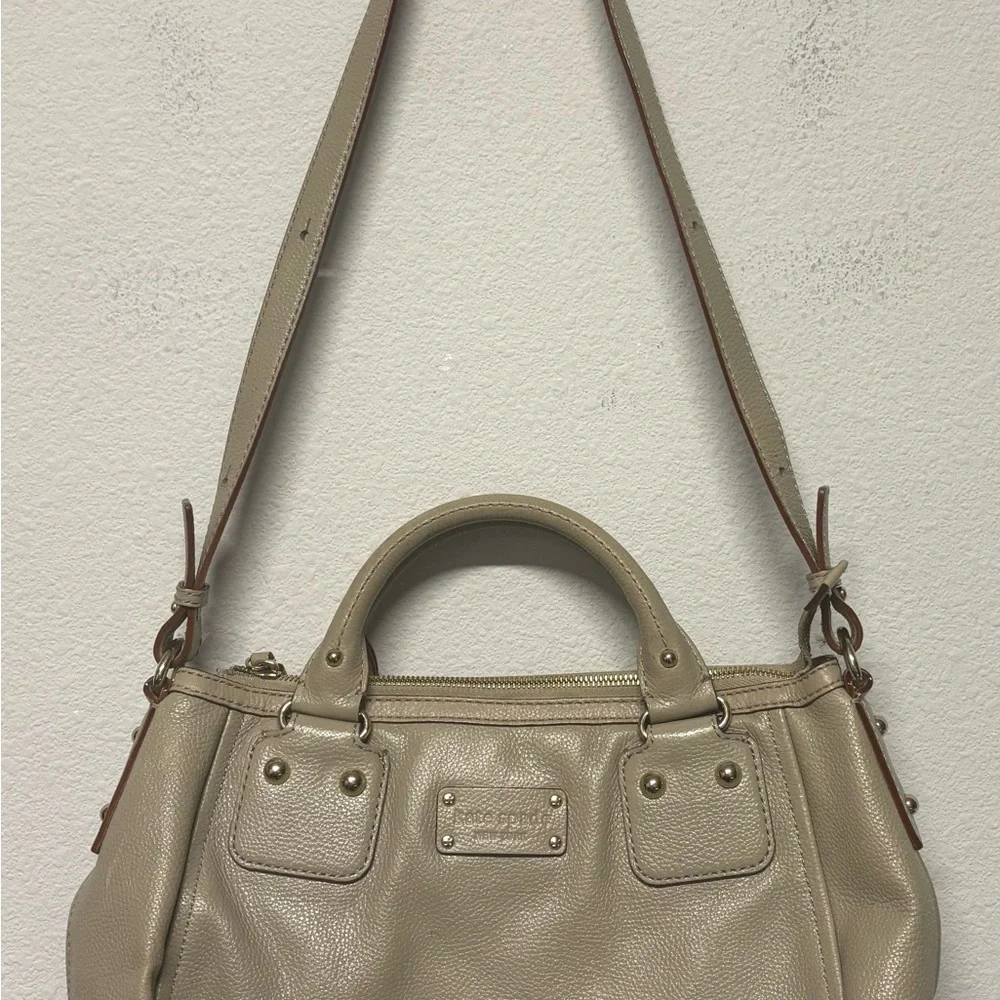 Kate Spade Baxter Street Marian Beige‎ Leather Satchel Purse Flaw Pen Mark C Pic